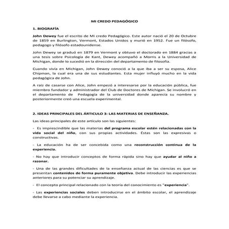 Mi credo pedagógico john dewey
