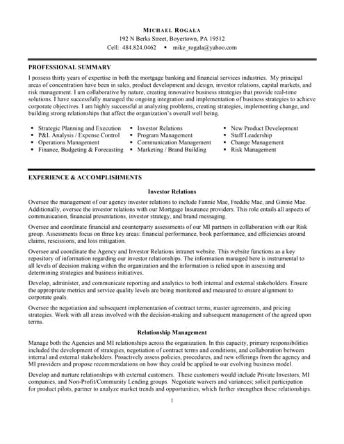 Mike Rogala Resume 2010