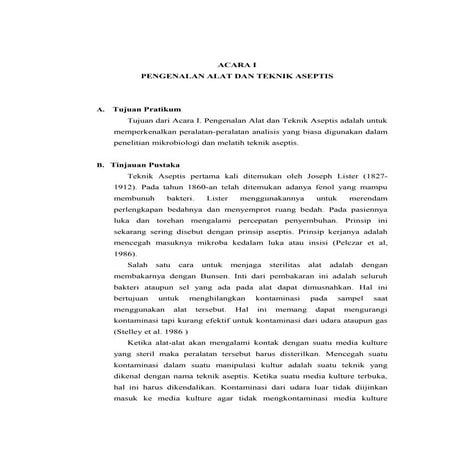 ITP UNS SEMESTER 2 Mikum acara 1 Pengenalan alat dan teknik aseptis