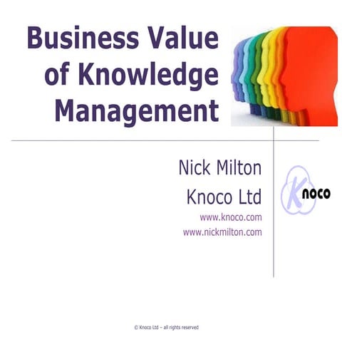 Nick Milton: The Business Value of Knowledge Management. VidenDanmark. 30 maj...