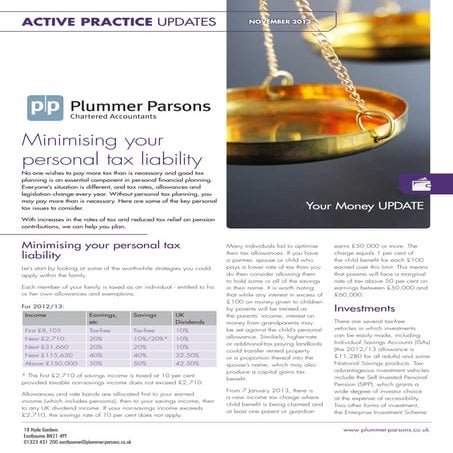 Minimising Your Personal Tax Liability - November 2012