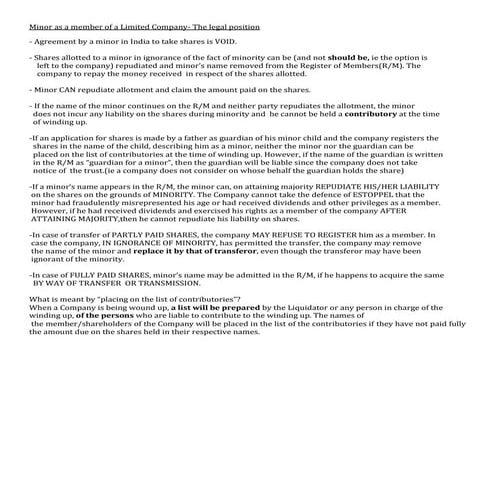 Minor as a member of a limited company