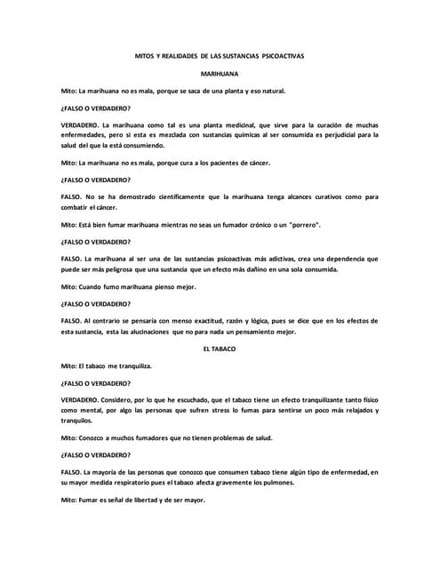 Mitos y realidades de las sustancias psicoactivas