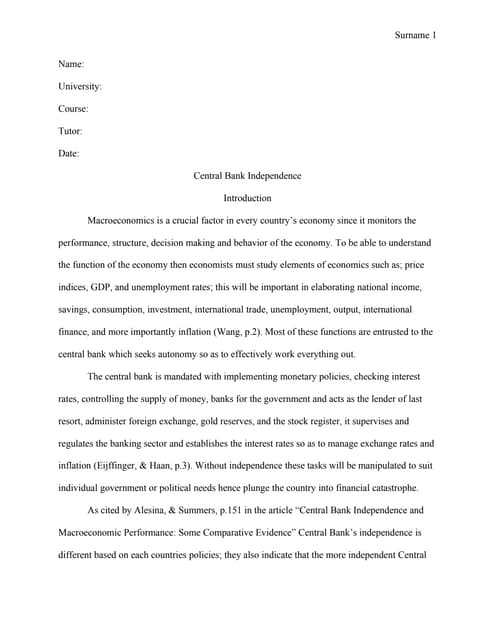 Mla style term paper   central bank independence