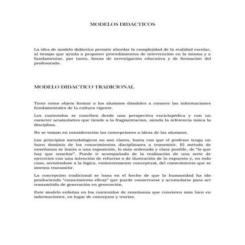 Modelos didácticos. división de la didáctica