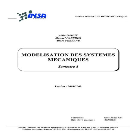 Modèlisation des systèmes mécaniques