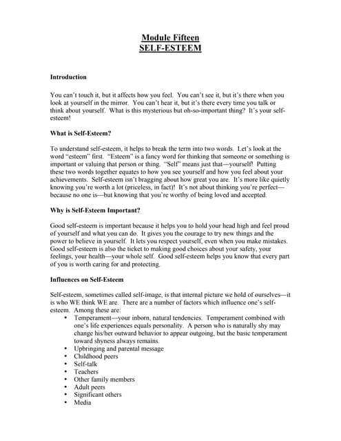 Module Fifteen SELF-ESTEEM