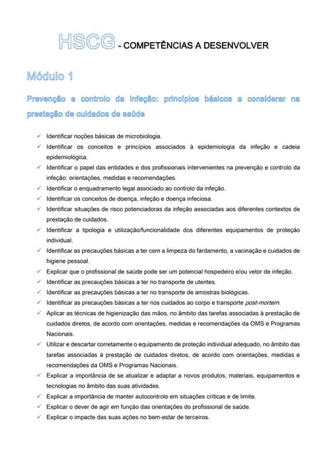HSCG - Módulo 1 - Competências a desenvolver