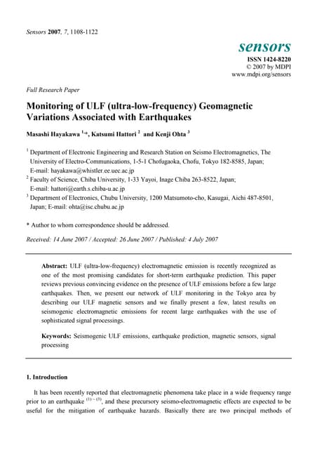 Monitoring of ulf (ultra low-frequency) geomagnetic