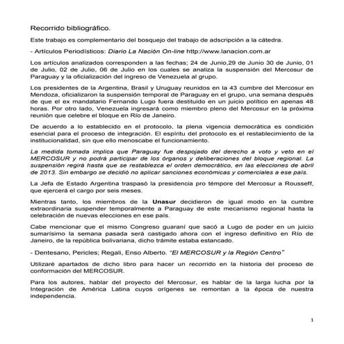 Globalización, Regionalización, Mercosur, Región Centro, Unasur