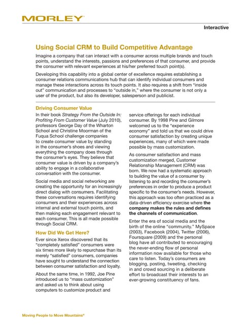 Morley   using social crm to build competitive advantage