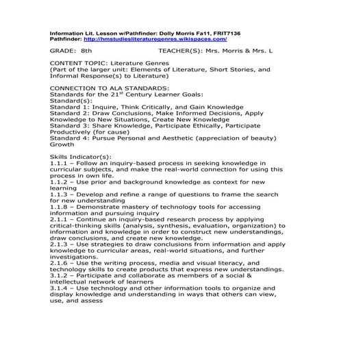 Morris d information literacy pathfinder lesson plan