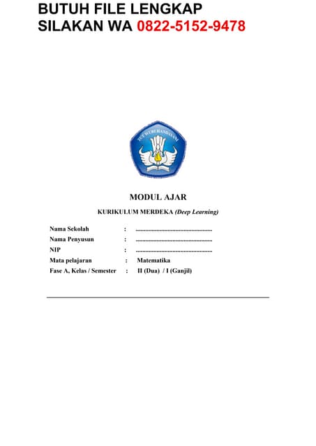 Modul Ajar Deep Learning Matematika Kelas 2 SD Terbaru 2025