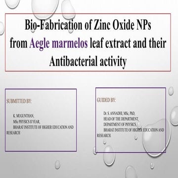 Mugunthan 2nd Msc physics Bio-Fabrication of Zinc Oxide NPs from Aegle marmel...