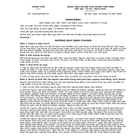 NGHỊ ĐỊNH 126/2020/NĐ-CP VỀ HƯỚNG DẪN LUẬT QUẢN LÝ THUẾ