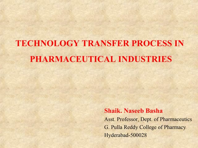 Technology Transfer in Pharma Industry