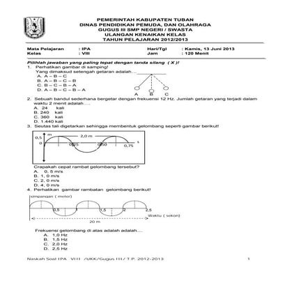 NaskahSoal UJIAN KENAIKAN KELAS (UKK) IPA SMP kelas 8 smt 2 2012-2013