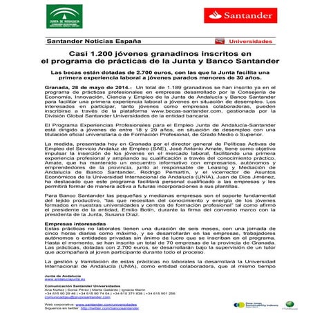 Casi 1.200 jóvenes granadinos inscritos en el programa de prácticas de la Jun...