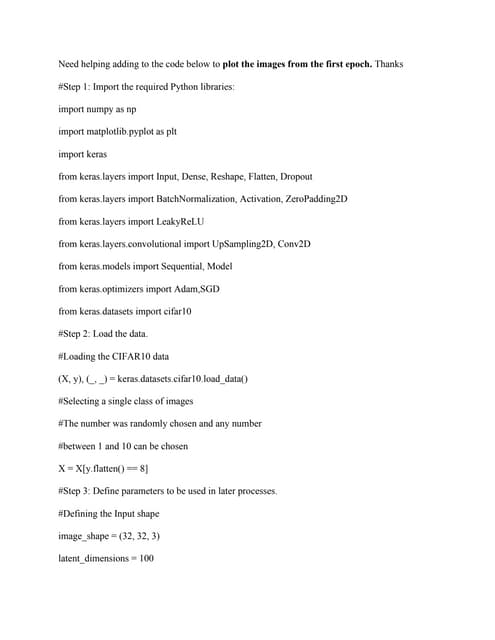 Need helping adding to the code below to plot the images from the firs.pdf
