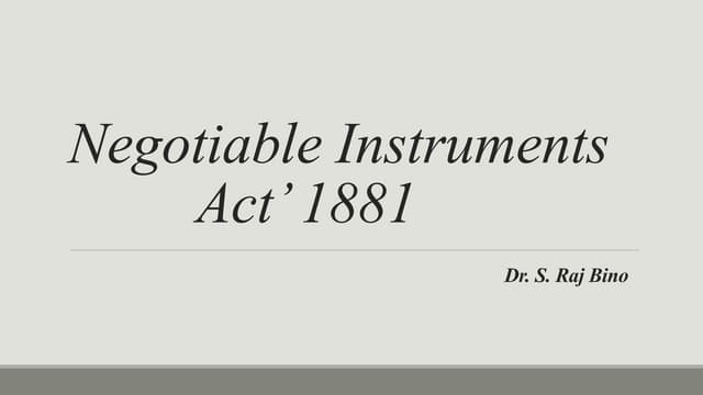 Negotiable instruments act' 1881