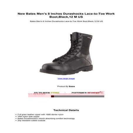 New bates mens 8 inches durashocks lace to-toe work boot black12 m us