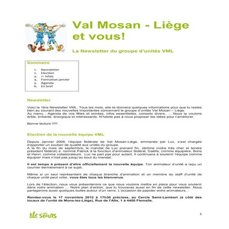 Newsletter VML 2012-11 + Plan d'action 2012-2015