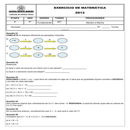 Números inteiros 01