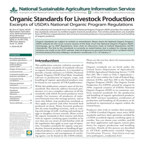 Organic Standards for Livestock Production: Excerpts of USDA's National Organ...