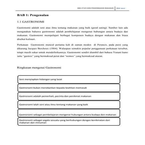 BBK47103 Bab 1 Pengenalan Gastronomi Seni Persembahan Makanan