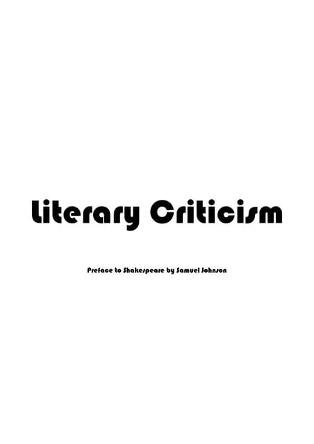 Notes: Preface to Shakespeare by Samuel Johnson