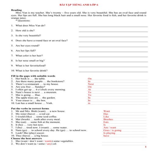 N tập hki tiếng anh lớp 6 (with key)