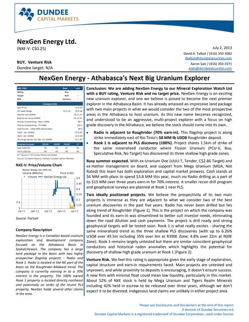 Dundee Capital Markets Initiating Coverage: NexGen Energy Ltd. (July 2013)