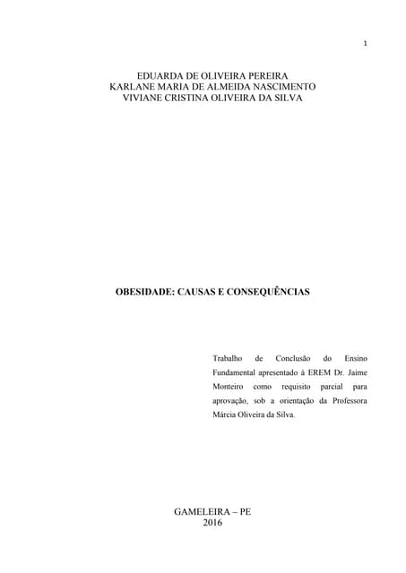 TCF sobre Obesidade: causas e consequências