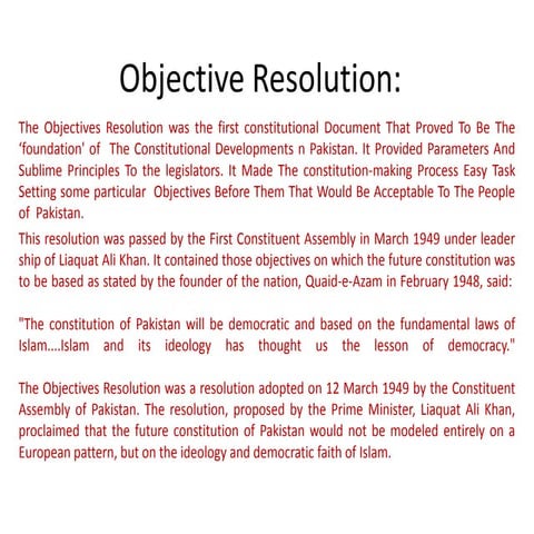 Objective resolution of pakistan