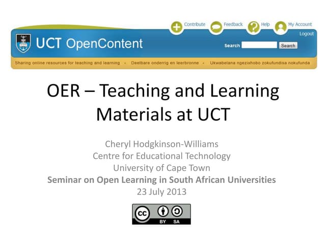 OER teaching and learning materials at UCT