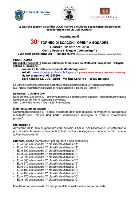 30° Torneo di Scacchi a Squadre - 12 ottobre 2014 a Pianoro (BO)