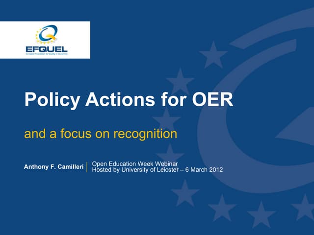 Policy Actions for OER, and a Focus on Recognition
