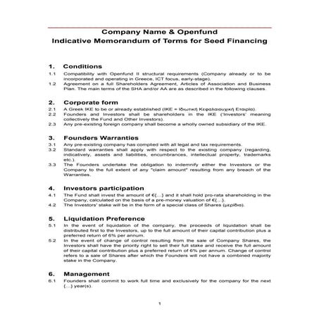 Openfund Term Sheet Template