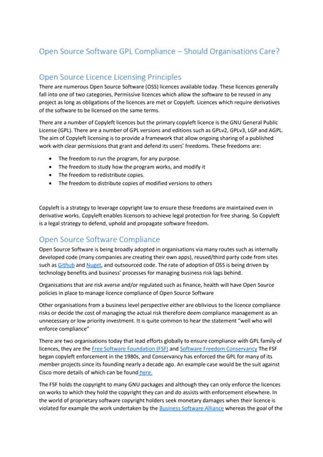 Open Source Software GPL Compliance – Should Organisations Care?