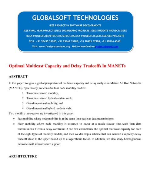 DOTNET 2013 IEEE MOBILECOMPUTING PROJECT Optimal multicast capacity and delay...