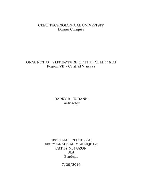  Literature 1 Central Visayas Oral Notes