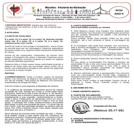 Oração da missões nº 24  - setor 10 das CEBs - Paróquia Coração de Jesus