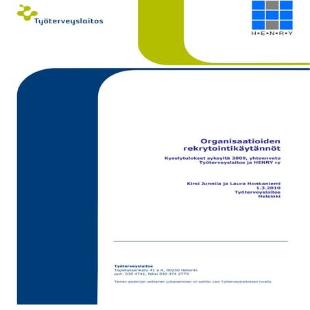 Organisaatioiden Rekrytointikaytannot 2009