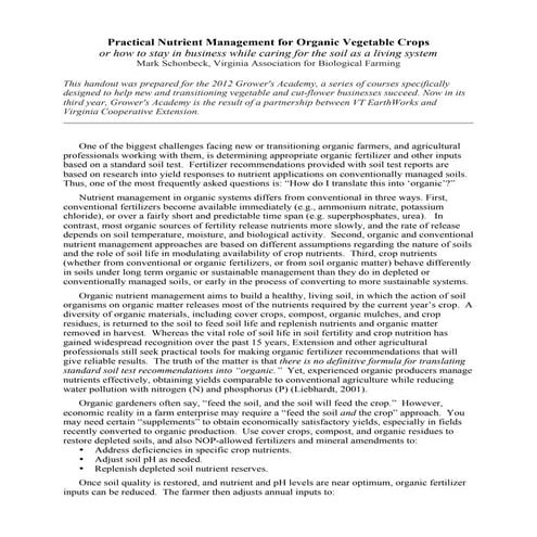 Practical Nutrient Management for Organic Vegetables 