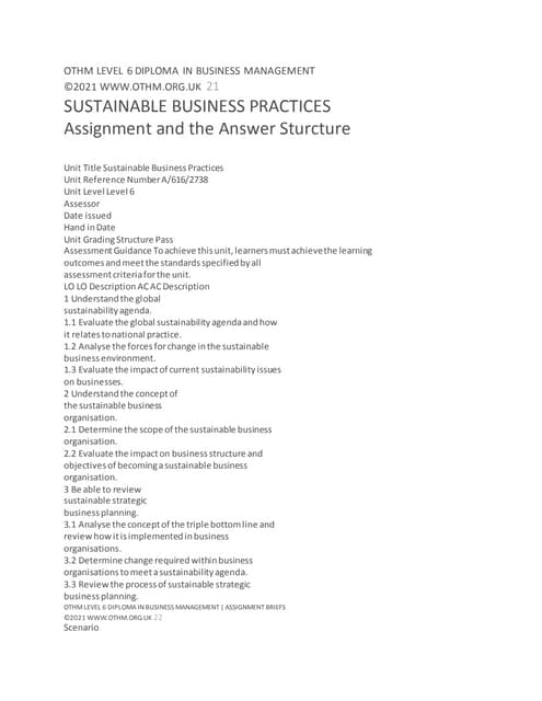 OTHM level 6 - Sustainable Business Practices  Assignment and Answer.docx
