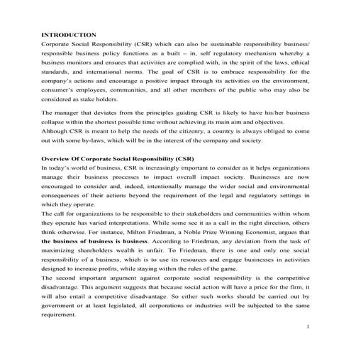 Overview of corporate social responsibility final work