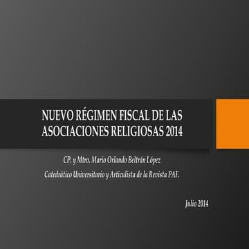 Nuevo régimen fiscal de las asociaciones religiosas 2014