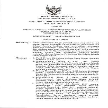 Peraturan Bupati tentang PAPBD Kab. Pakpak Bharat