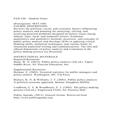 PAD 520 – Student Notes(Prerequisite MAT 540)COURSE DESCR.docx