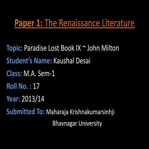 Paradise Lost book IV by John Milton